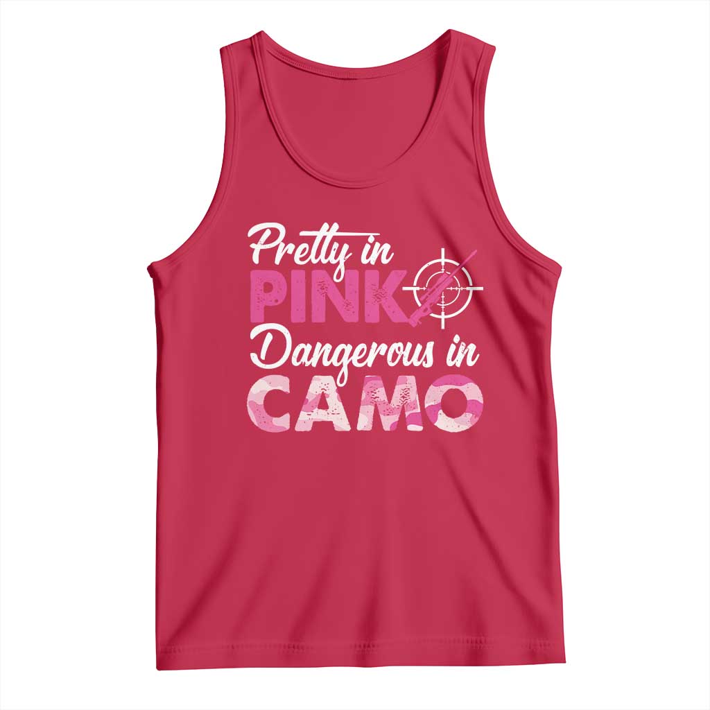 Funny Hunter Tank Top Pretty In Pink Dangerous In Camo Hunting TS11 Red Print Your Wear