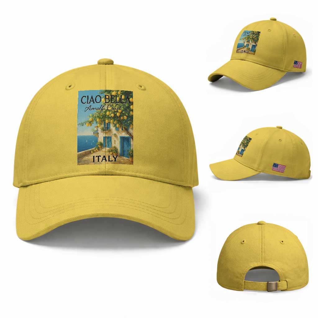 Italian Summer Amalfi Coast Baseball Cap Ciao Bella Italy Lemon TS11 Baseball Cap Universal Fit Yellow Print Your Wear