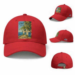 Italian Summer Amalfi Coast Baseball Cap Ciao Bella Italy Lemon TS11 Baseball Cap Universal Fit Red Print Your Wear