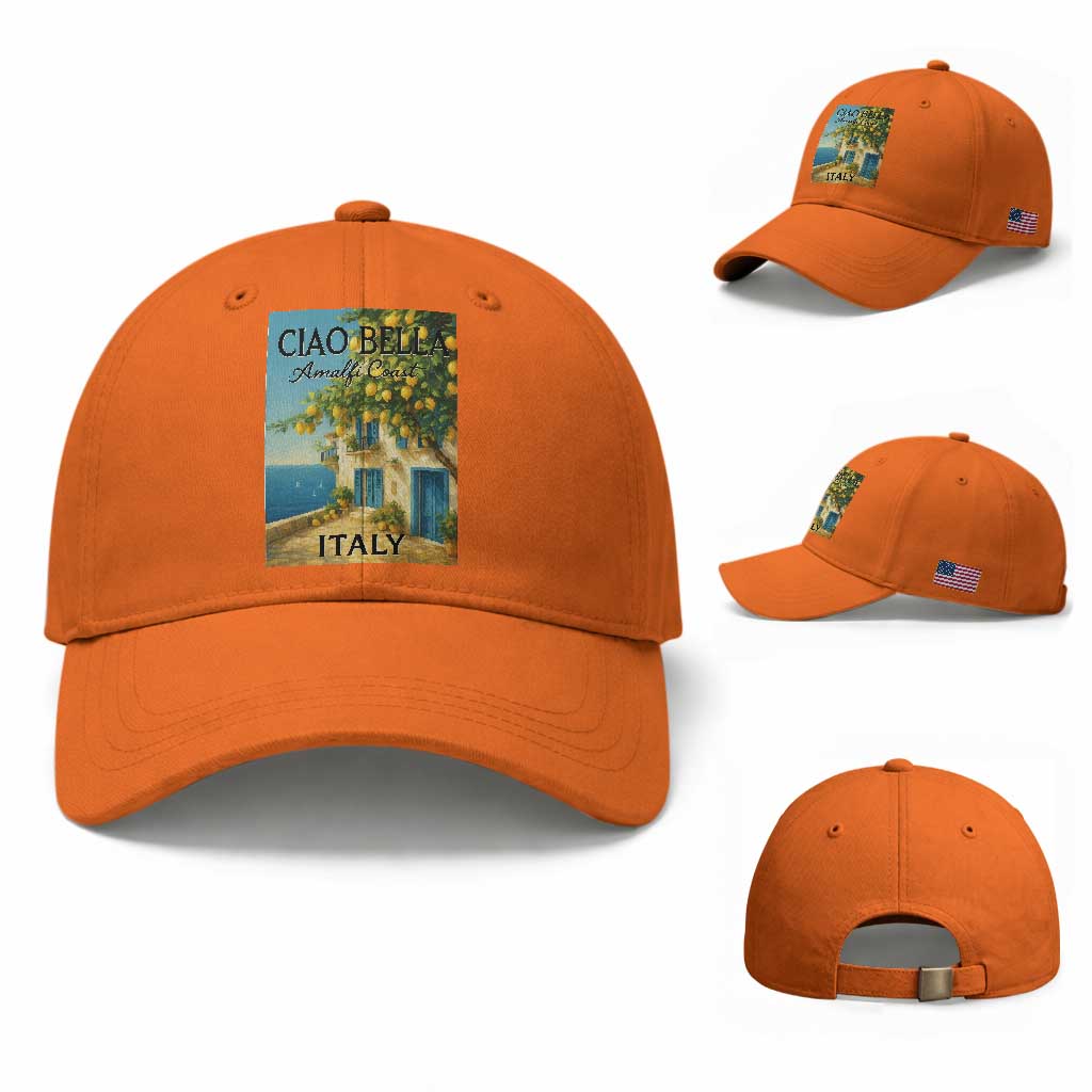 Italian Summer Amalfi Coast Baseball Cap Ciao Bella Italy Lemon TS11 Baseball Cap Universal Fit Orange Print Your Wear