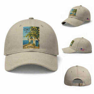 Italian Summer Amalfi Coast Baseball Cap Ciao Bella Italy Lemon TS11 Baseball Cap Universal Fit Beige Print Your Wear