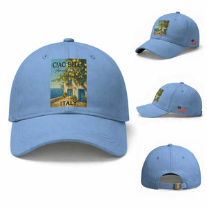 Italian Summer Amalfi Coast Baseball Cap Ciao Bella Italy Lemon TS11 Baseball Cap Universal Fit Light Blue Print Your Wear