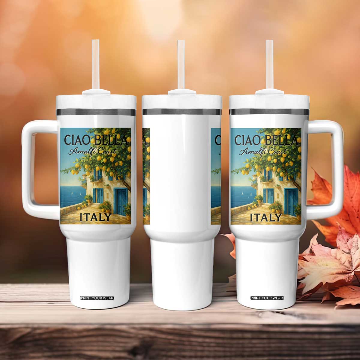 Italian Summer Amalfi Coast Tumbler With Handle Ciao Bella Italy Lemon TS11 Print Your Wear