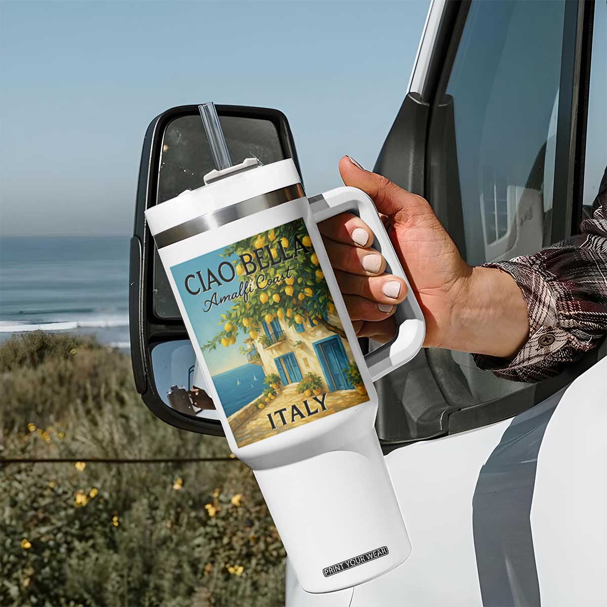 Italian Summer Amalfi Coast Tumbler With Handle Ciao Bella Italy Lemon TS11 Print Your Wear