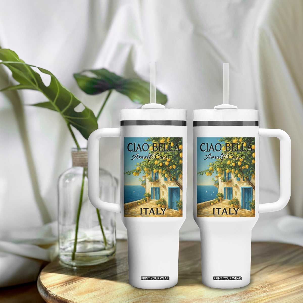 Italian Summer Amalfi Coast Tumbler With Handle Ciao Bella Italy Lemon TS11 Print Your Wear