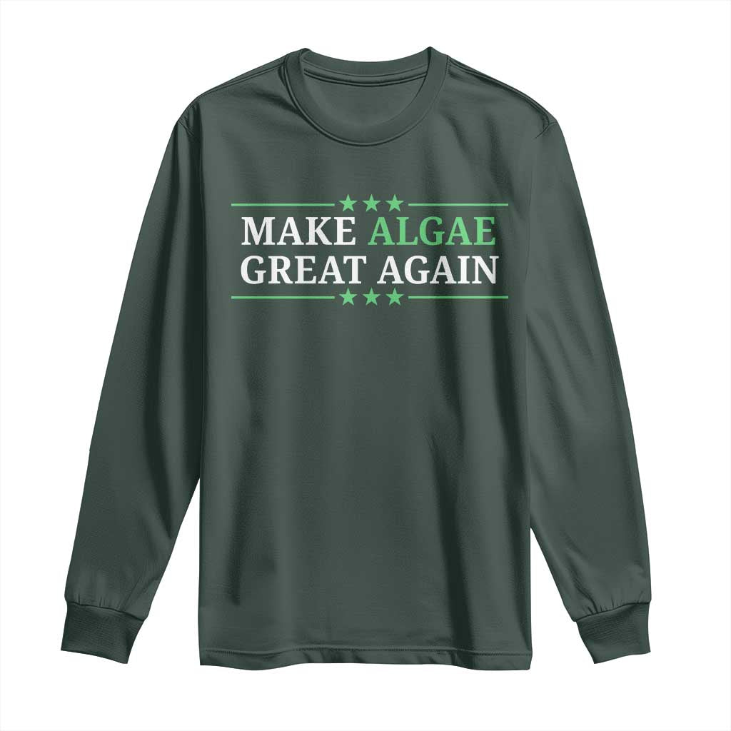 Make Algae Great Again Long Sleeve Shirt Funny Political Satire Lincoln Reflecting Pool TS11 Dark Forest Green Print Your Wear