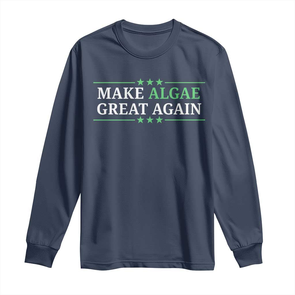 Make Algae Great Again Long Sleeve Shirt Funny Political Satire Lincoln Reflecting Pool TS11 Navy Print Your Wear