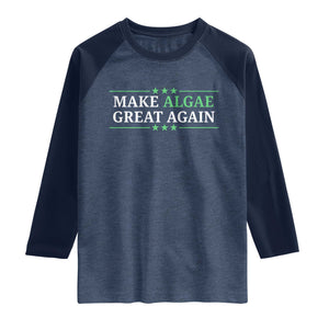 Make Algae Great Again Raglan Shirt Funny Political Satire Lincoln Reflecting Pool TS11 Heather Denim Navy Print Your Wear
