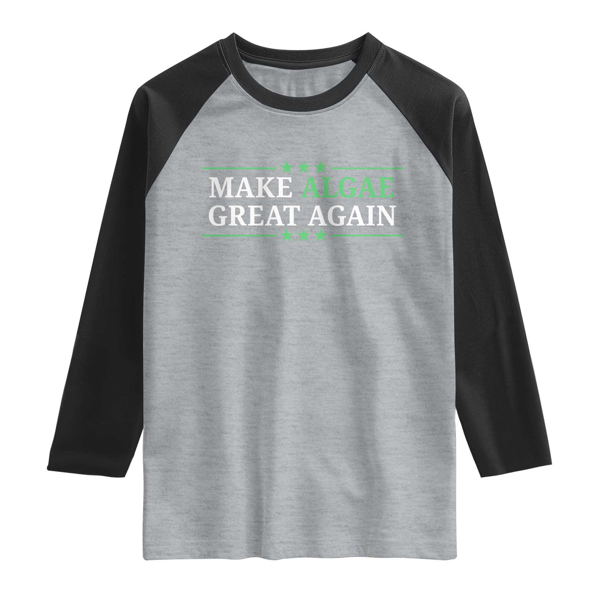 Make Algae Great Again Raglan Shirt Funny Political Satire Lincoln Reflecting Pool TS11 Heather Gray Black Print Your Wear