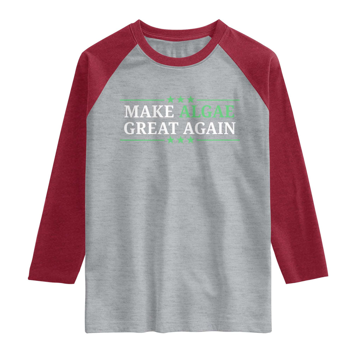 Make Algae Great Again Raglan Shirt Funny Political Satire Lincoln Reflecting Pool TS11 Heather Gray Heather Red Print Your Wear