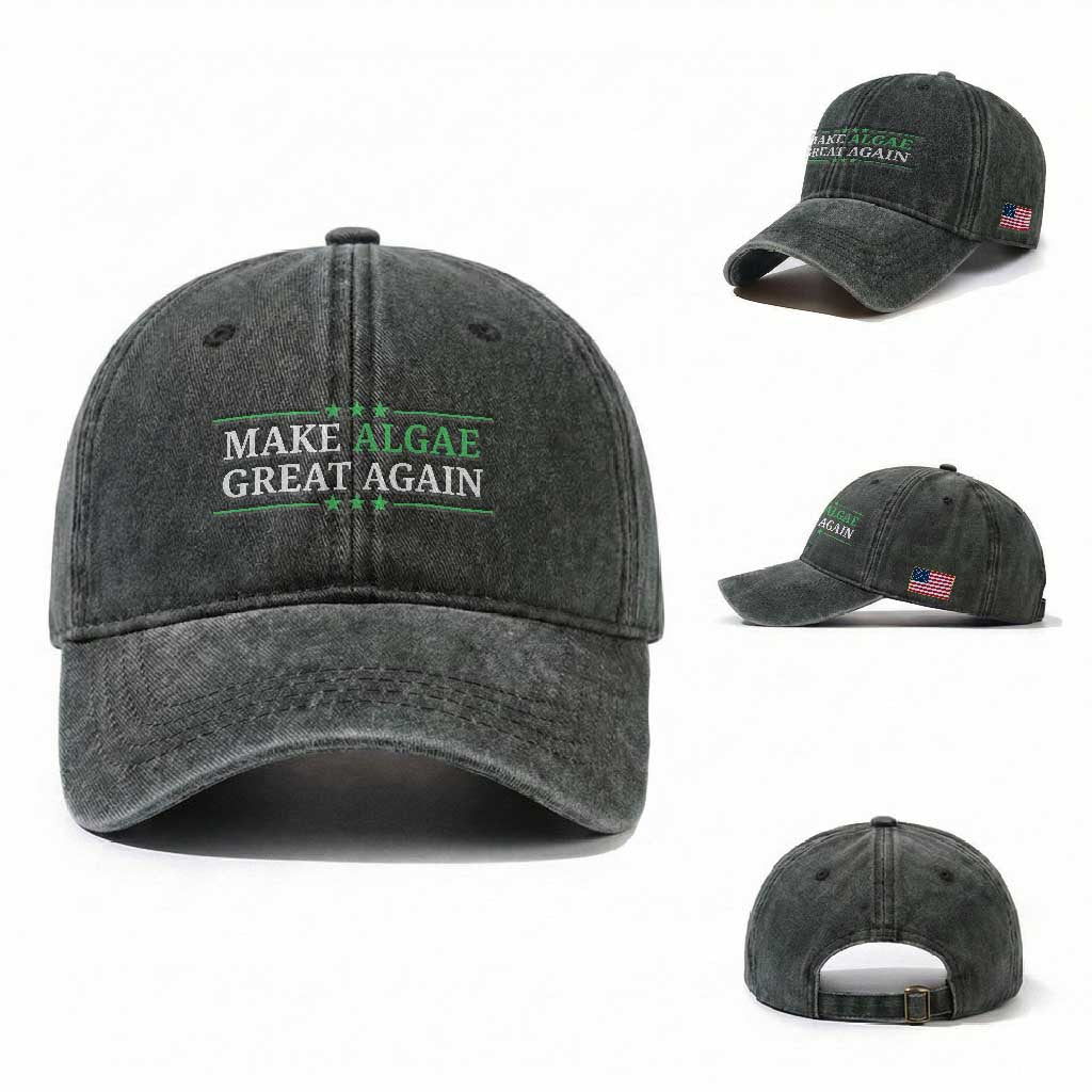 Make Algae Great Again Washed Cotton Baseball Cap Funny Political Satire Lincoln Reflecting Pool TS11 Washed Cap Universal Fit Dark Green Print Your Wear