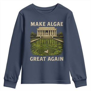 Make Algae Great Again Youth Sweatshirt Funny Lincoln Memorial Reflecting Pool TS11 Navy Print Your Wear