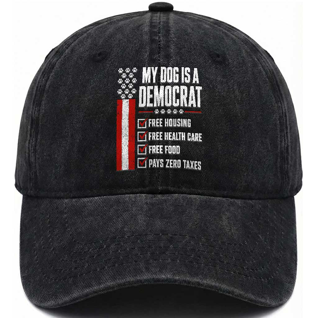 My Dog Is A Democrat Washed Cotton Baseball Cap Funny Political Dog Owner TS11 Print Your Wear