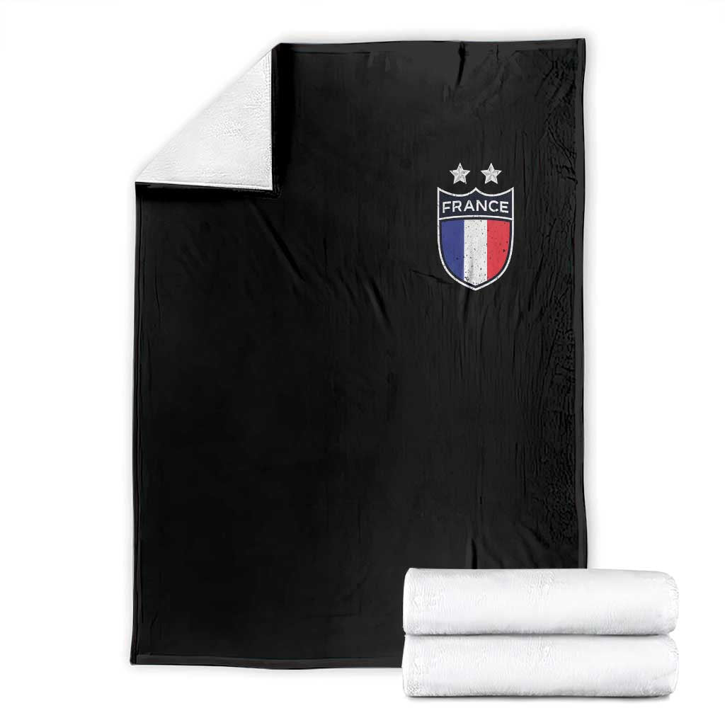 Vintage France Football Crest Two Stars French Flag Throw Blanket TS11 Black Print Your Wear