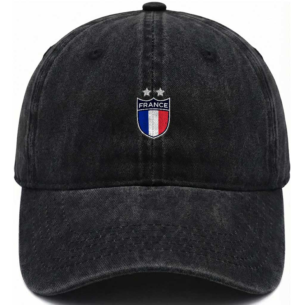Vintage France Football Crest Two Stars French Flag Washed Cotton Baseball Cap TS11 Print Your Wear