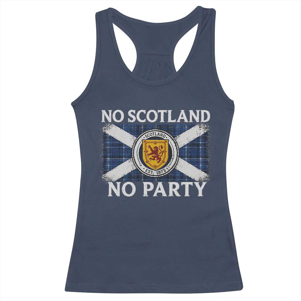 No Scotland No Party Racerback Tank Top Lion Rampant Crest Scottish Tartan Flag TS11 Navy Print Your Wear