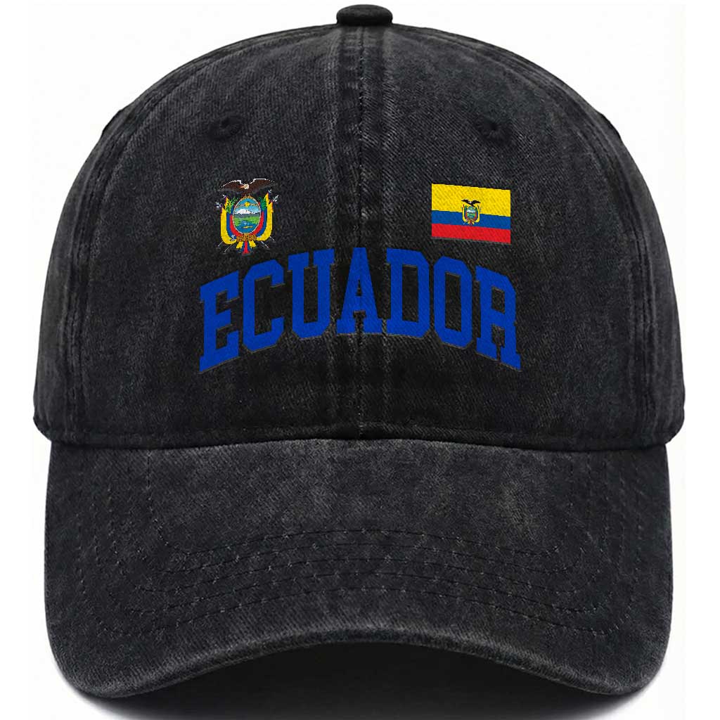 Ecuador Vintage Throwback Soccer Jersey Style Washed Cotton Baseball Cap Ecuadorian Hispanic Heritage TS11 Print Your Wear