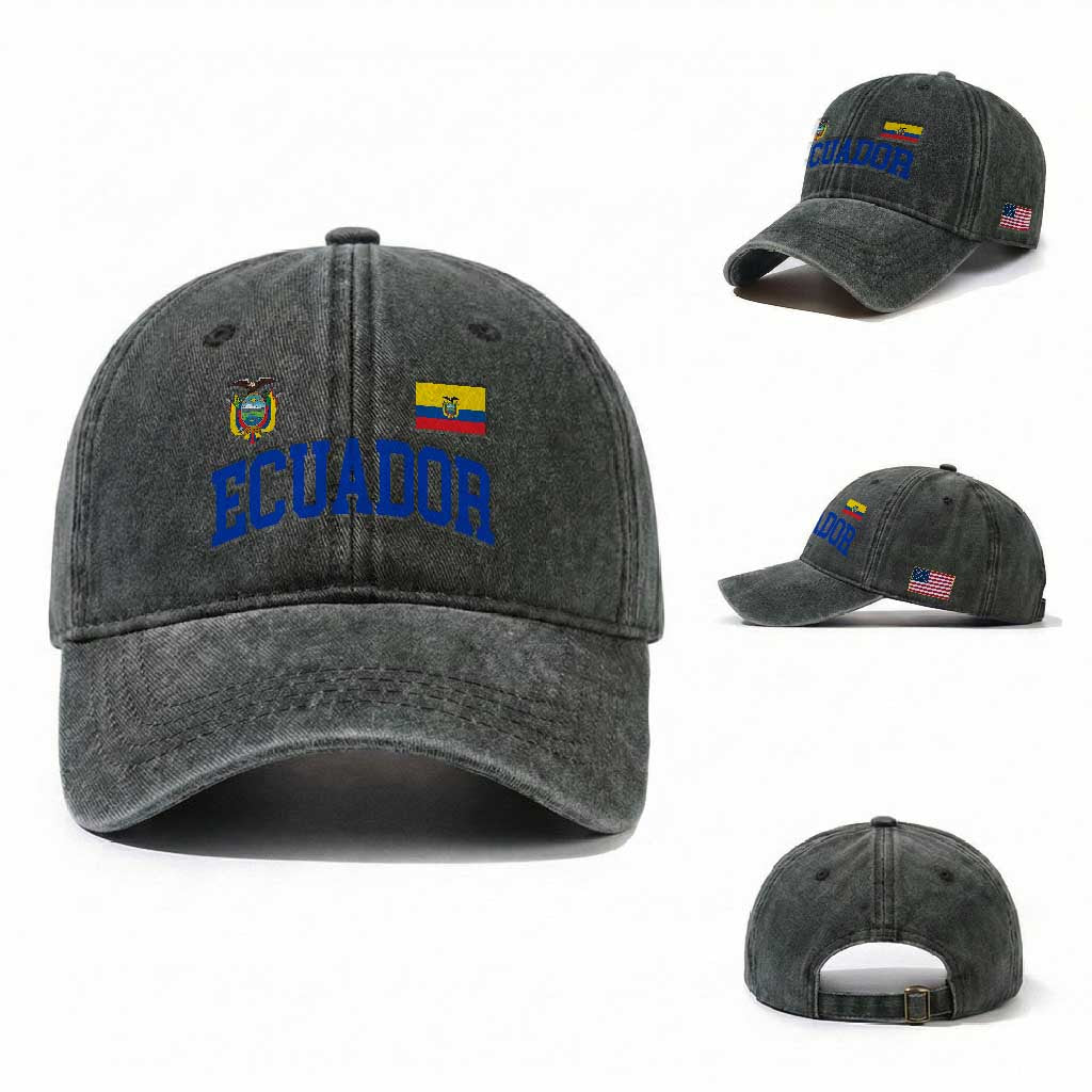 Ecuador Vintage Throwback Soccer Jersey Style Washed Cotton Baseball Cap Ecuadorian Hispanic Heritage TS11 Washed Cap Universal Fit Dark Green Print Your Wear