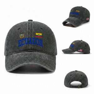 Ecuador Vintage Throwback Soccer Jersey Style Washed Cotton Baseball Cap Ecuadorian Hispanic Heritage TS11 Washed Cap Universal Fit Dark Green Print Your Wear