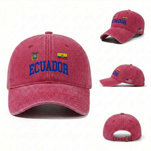 Ecuador Vintage Throwback Soccer Jersey Style Washed Cotton Baseball Cap Ecuadorian Hispanic Heritage TS11 Washed Cap Universal Fit Red Print Your Wear
