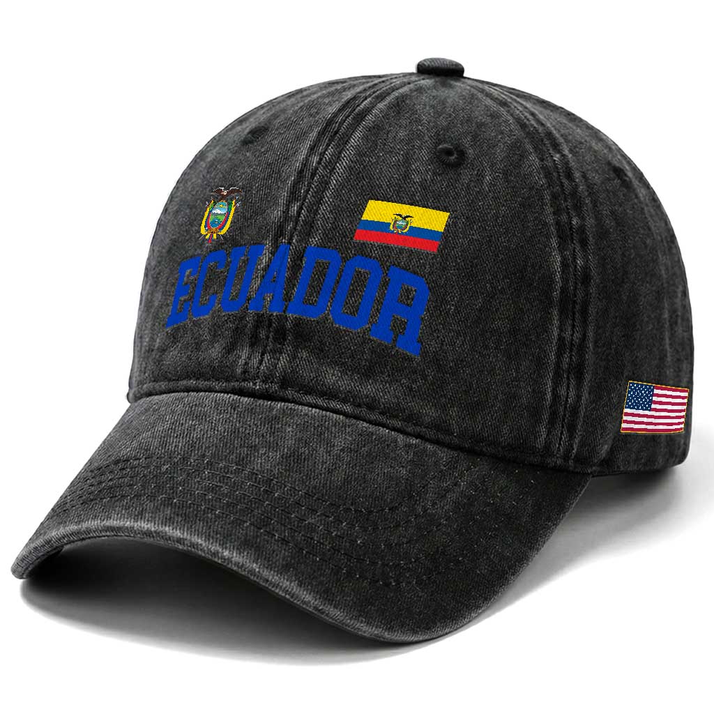 Ecuador Vintage Throwback Soccer Jersey Style Washed Cotton Baseball Cap Ecuadorian Hispanic Heritage TS11 Print Your Wear