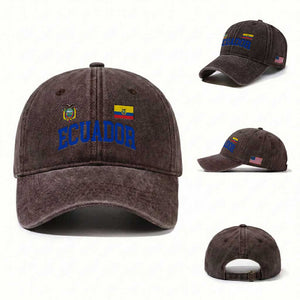 Ecuador Vintage Throwback Soccer Jersey Style Washed Cotton Baseball Cap Ecuadorian Hispanic Heritage TS11 Washed Cap Universal Fit Dark Brown Print Your Wear