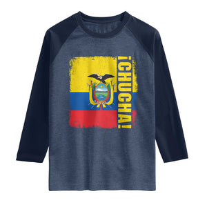 Chucha Funny Ecuadorian Slang Vintage Ecuador Flag Raglan Shirt TS11 Heather Denim Navy Print Your Wear