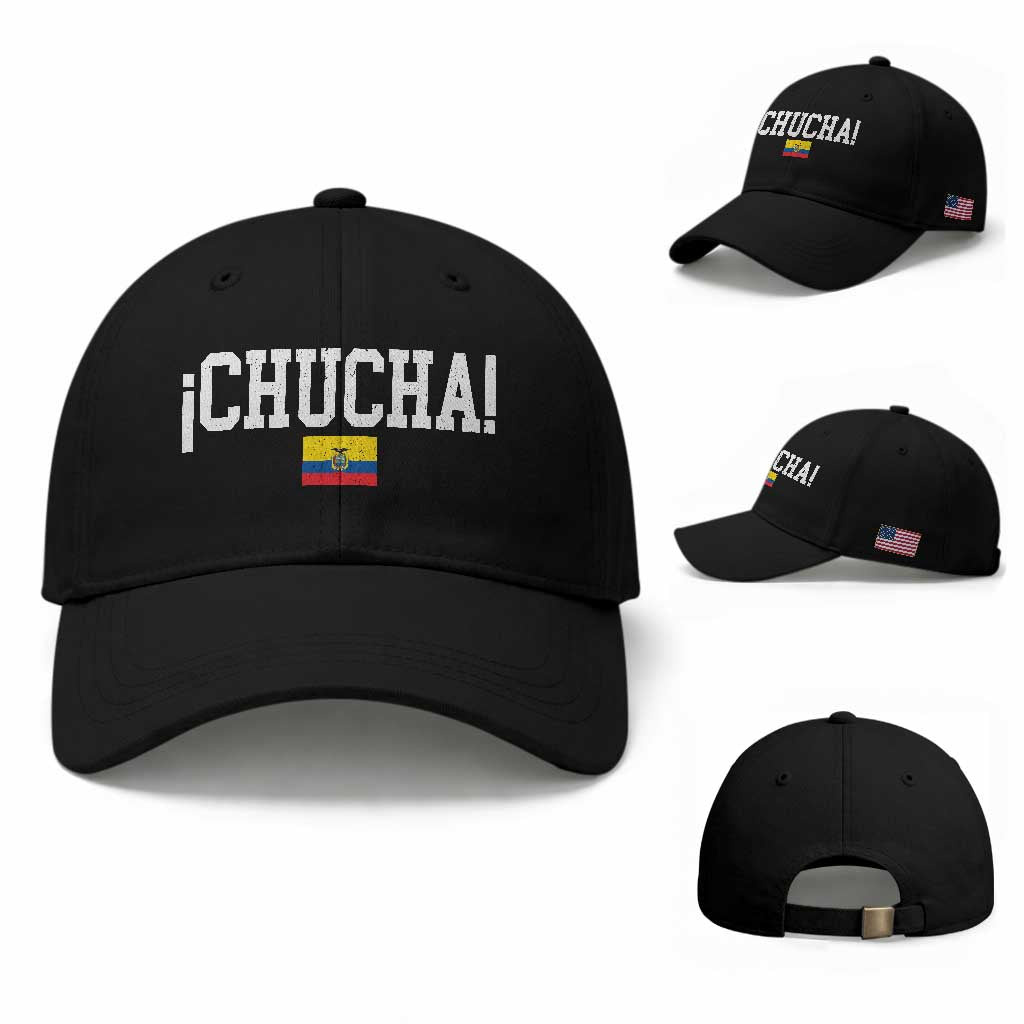 Chucha Funny Ecuadorian Slang Ecuador Flag Latino Saying Baseball Cap TS11 Baseball Cap Universal Fit Black Print Your Wear