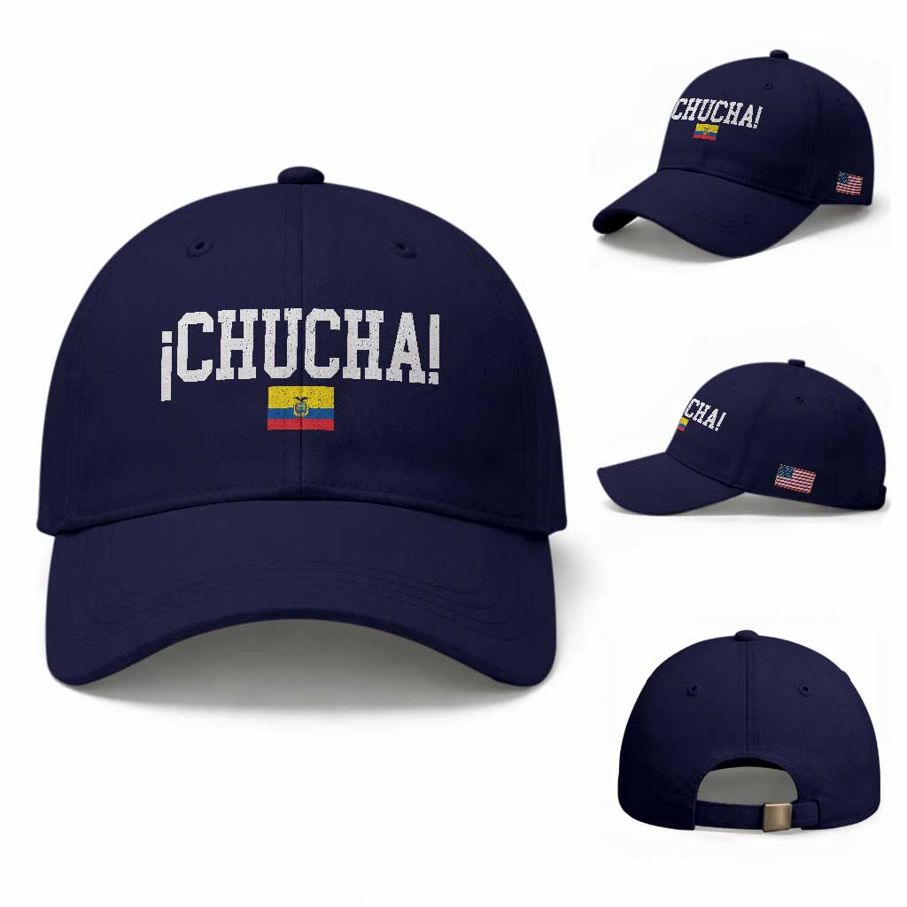 Chucha Funny Ecuadorian Slang Ecuador Flag Latino Saying Baseball Cap TS11 Baseball Cap Universal Fit Dark Blue Print Your Wear