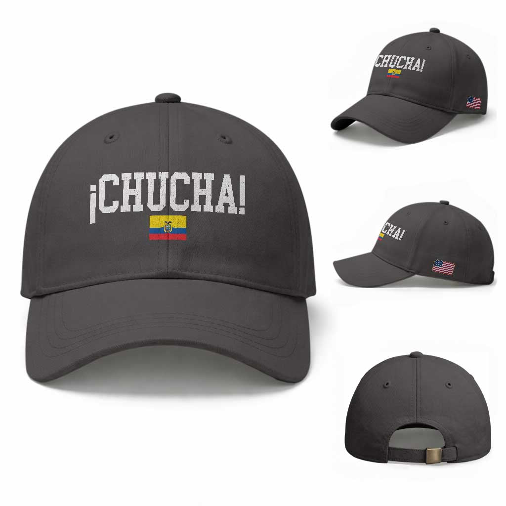 Chucha Funny Ecuadorian Slang Ecuador Flag Latino Saying Baseball Cap TS11 Baseball Cap Universal Fit Dark Gray Print Your Wear