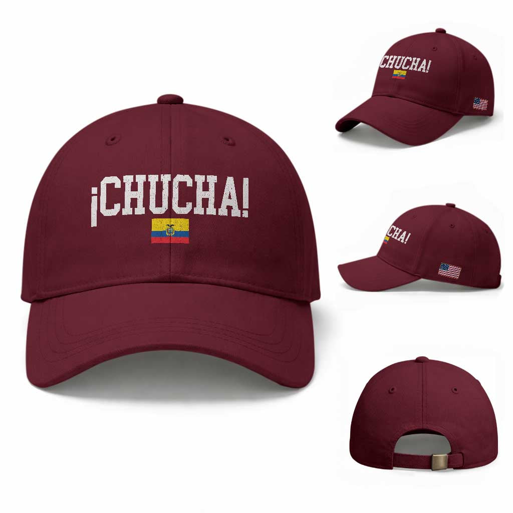 Chucha Funny Ecuadorian Slang Ecuador Flag Latino Saying Baseball Cap TS11 Baseball Cap Universal Fit Maroon Print Your Wear