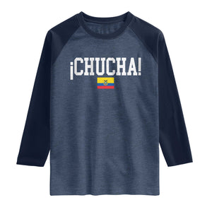 Chucha Funny Ecuadorian Slang Ecuador Flag Latino Saying Raglan Shirt TS11 Heather Denim Navy Print Your Wear