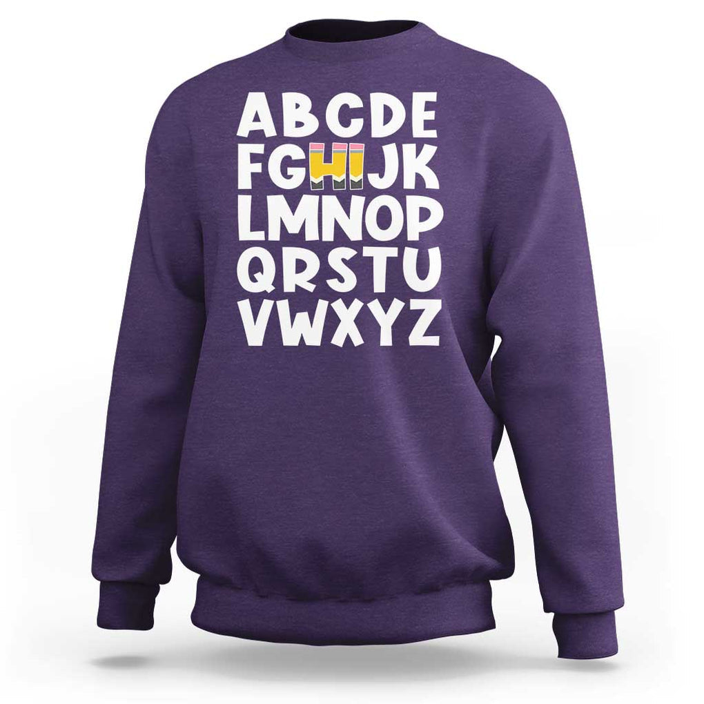 Funny Pre K Kindergarten Sweatshirt Hi Alphabet Back To School Teachers Pencil TS11 Purple Print Your Wear