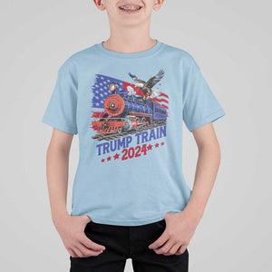 Trump Train 2024 T Shirt For Kid USA American Flag Bald Eagle TS11 Light Blue Print Your Wear