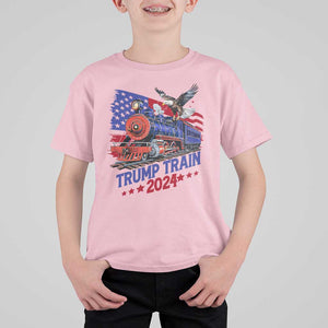 Trump Train 2024 T Shirt For Kid USA American Flag Bald Eagle TS11 Light Pink Print Your Wear