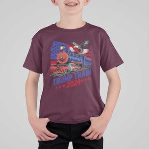 Trump Train 2024 T Shirt For Kid USA American Flag Bald Eagle TS11 Maroon Print Your Wear