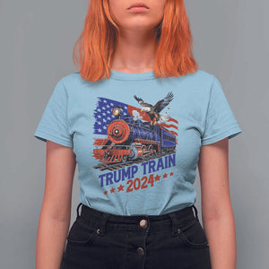 Trump Train 2024 T Shirt For Women USA American Flag Bald Eagle TS11 Light Blue Print Your Wear