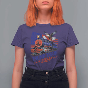 Trump Train 2024 T Shirt For Women USA American Flag Bald Eagle TS11 Purple Print Your Wear