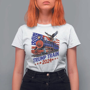 Trump Train 2024 T Shirt For Women USA American Flag Bald Eagle TS11 White Print Your Wear