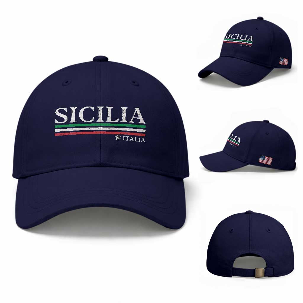 Sicily Sicilian Italian Flag Souvenirs Medusa Baseball Cap TS11 Baseball Cap Universal Fit Dark Blue Print Your Wear