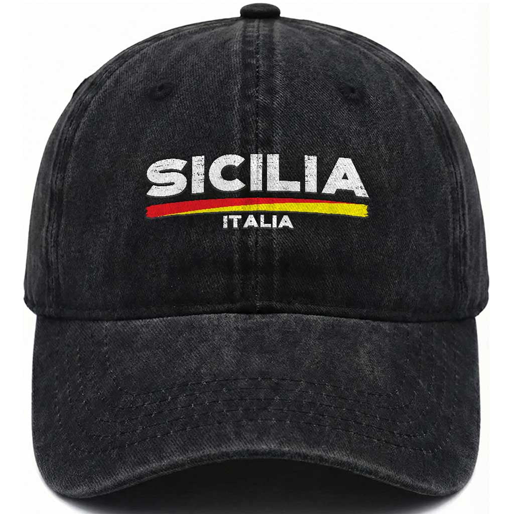 Proud Sicilian Italian Sicilia Flag Sicily Palermo Italy Washed Cotton Baseball Cap