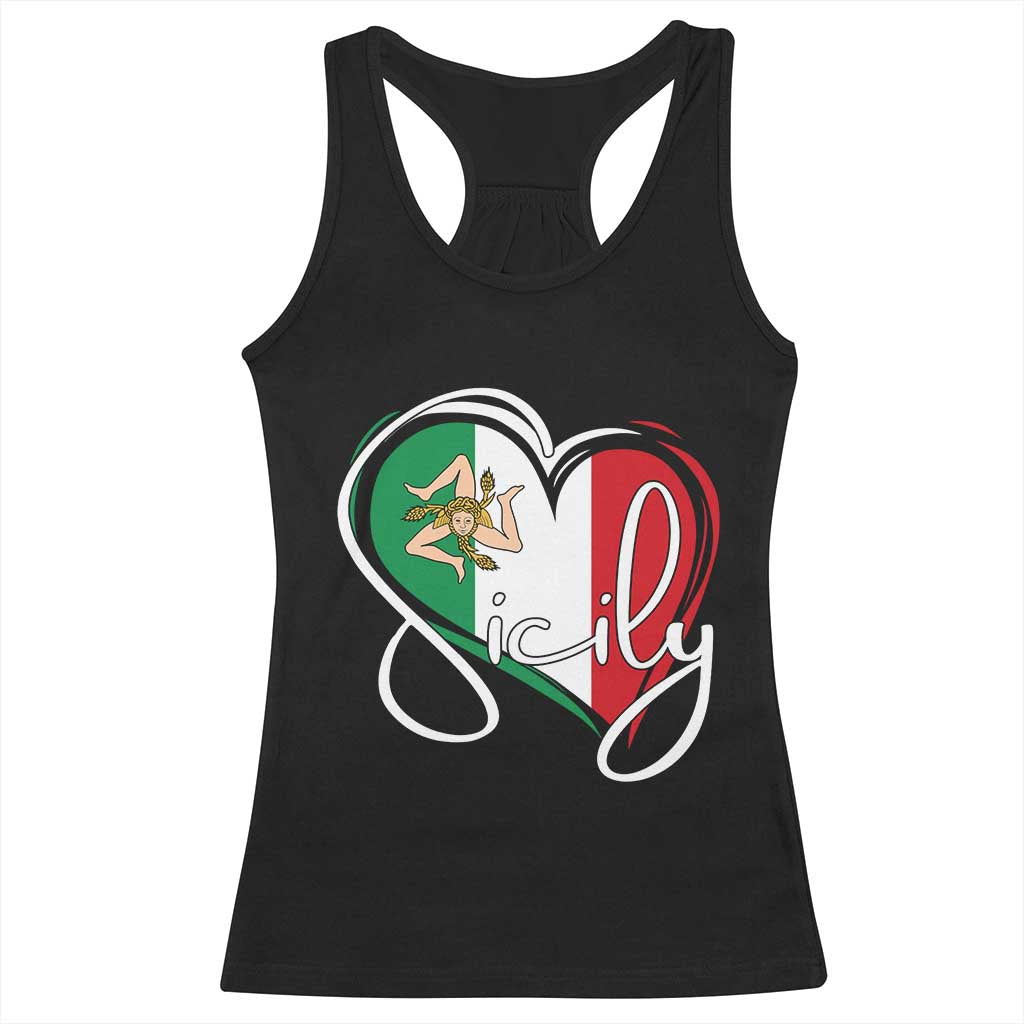 Sicily Palermo Italy Medusa Sicilia Heart Italian Flag Racerback Tank Top TS11 Black Print Your Wear