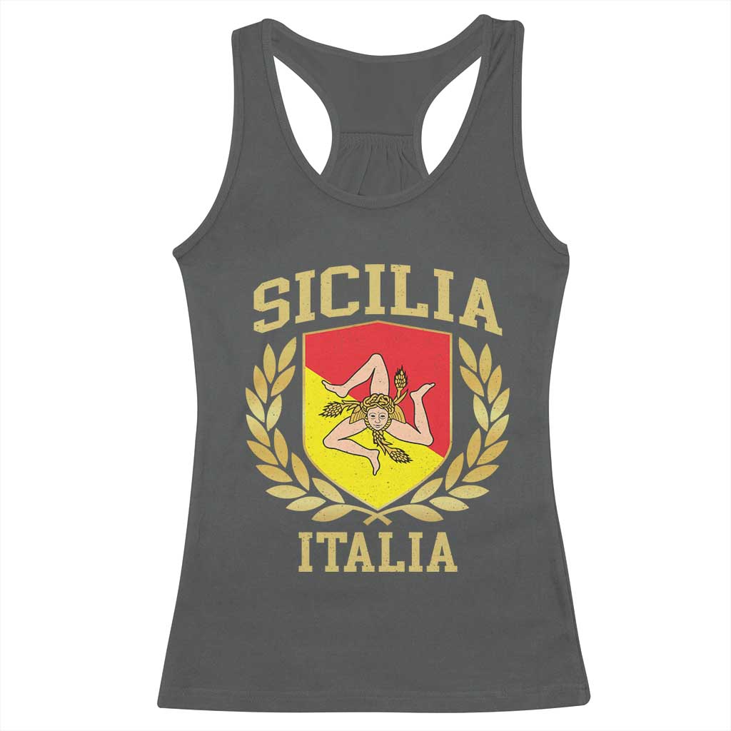 Sicilia Flag Sicily Palermo Italy Triskelion Racerback Tank Top TS11 Dark Heather Print Your Wear