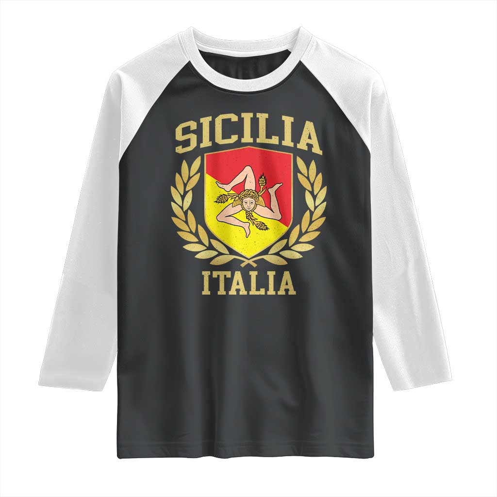Sicilia Flag Sicily Palermo Italy Triskelion Raglan Shirt TS11 Black White Print Your Wear
