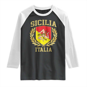 Sicilia Flag Sicily Palermo Italy Triskelion Raglan Shirt TS11 Black White Print Your Wear