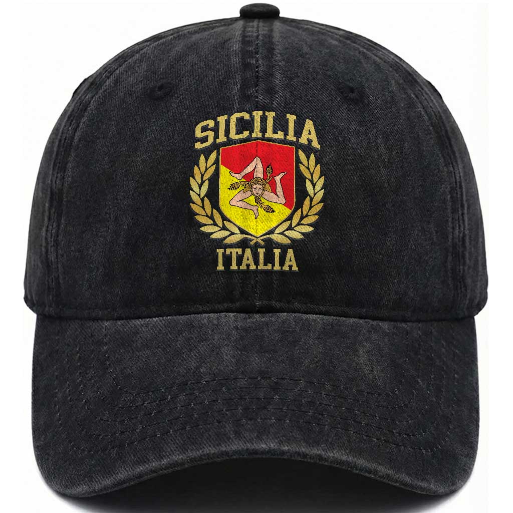 Sicilia Flag Sicily Palermo Italy Triskelion Washed Cotton Baseball Cap TS11 Print Your Wear
