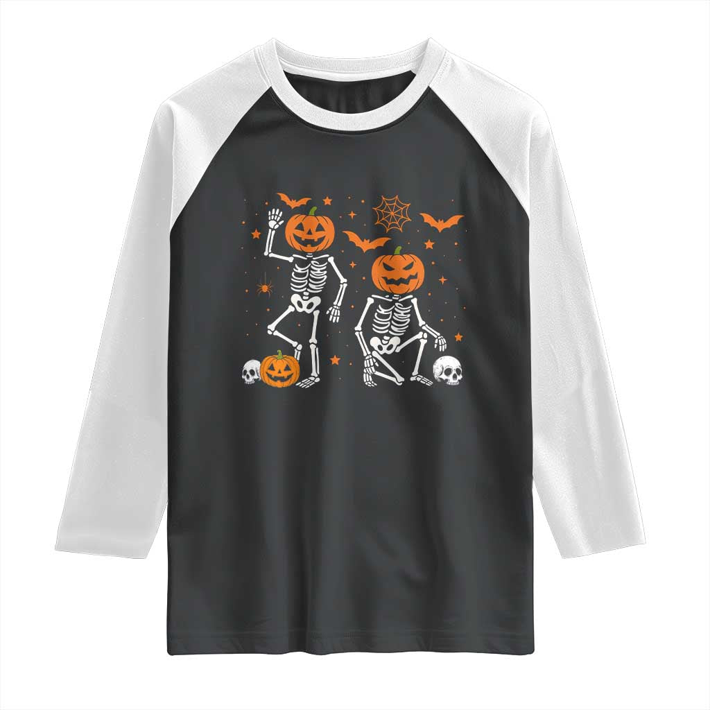 Funny Trump Hallloween Skeleton Pumpkin Political Satire Raglan Shirt TS11 Black White Print Your Wear