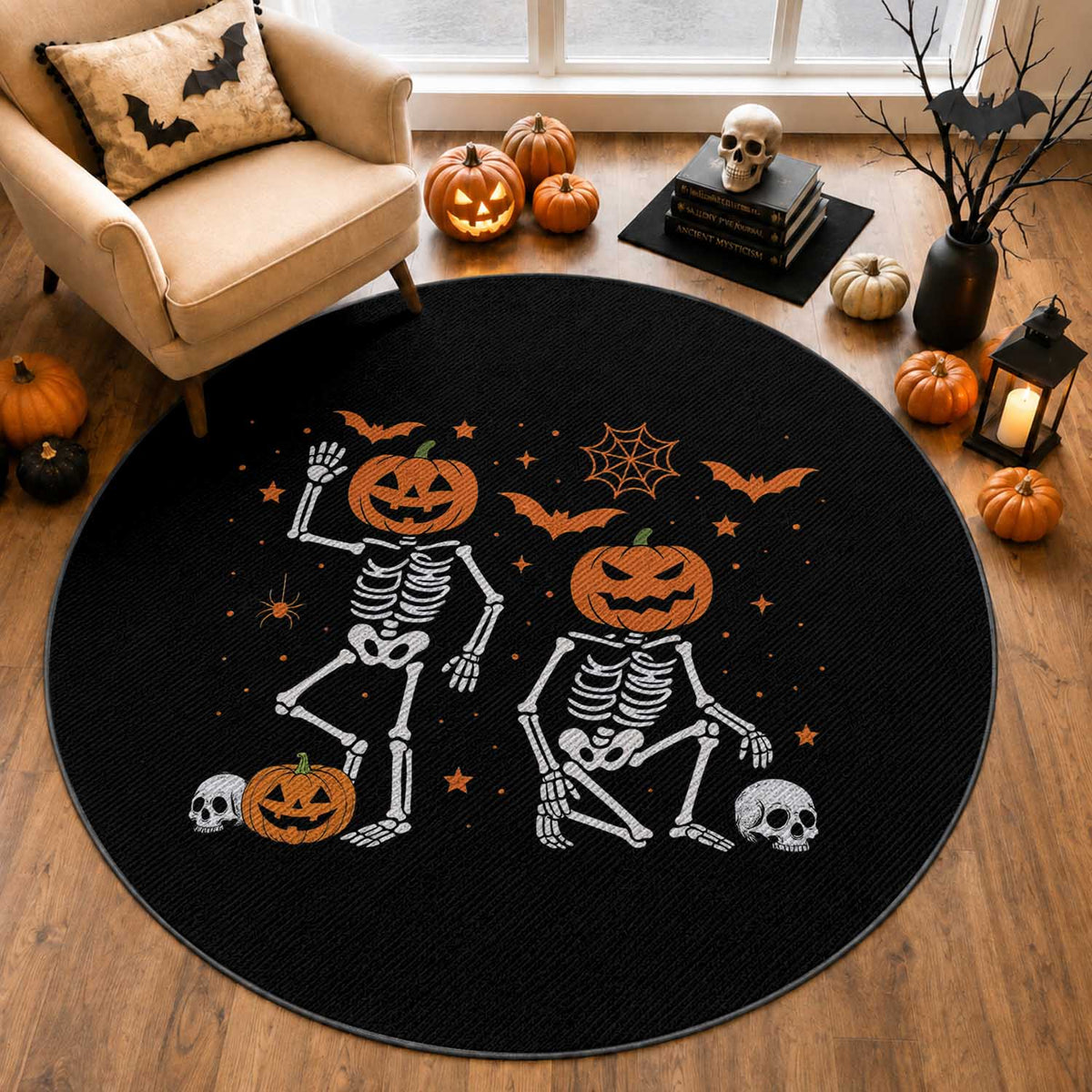 Funny Trump Hallloween Skeleton Pumpkin Political Satire Round Rug
