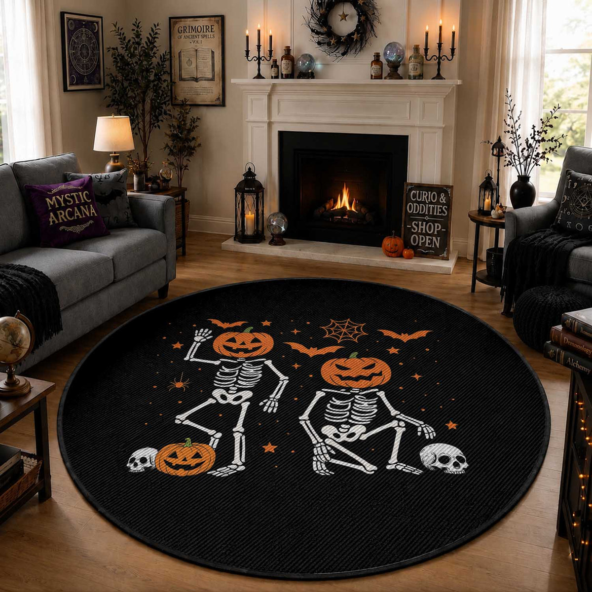 Funny Trump Hallloween Skeleton Pumpkin Political Satire Round Rug