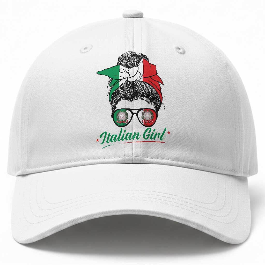 Proud Italian Girl Patriotic Italy Flag Messy Bun Baseball Cap